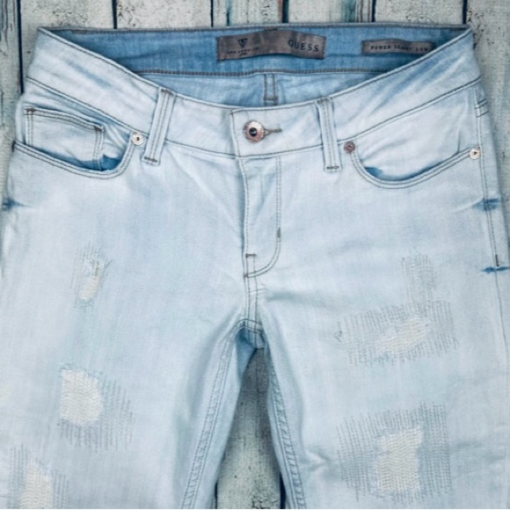 White washed distressed mid crop guess jeans